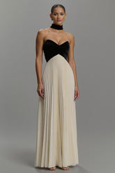 Schwarzes und Elfenbein Langes Ballkleid aus Chiffon in A-Linie